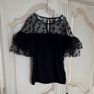 J. Crew Black Star Mesh Short Sleeve Top